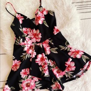 Floral Black V-Neck Romper